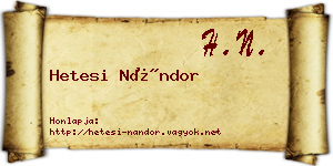 Hetesi Nándor névjegykártya
